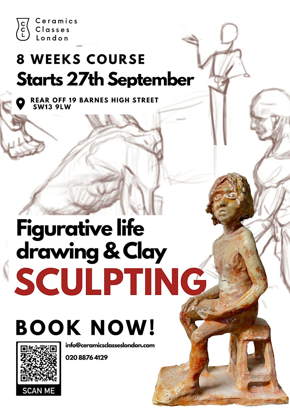 4 WEEK Figurative Life drawing & Sculpting course Wednesday 18:00-21:00hrs