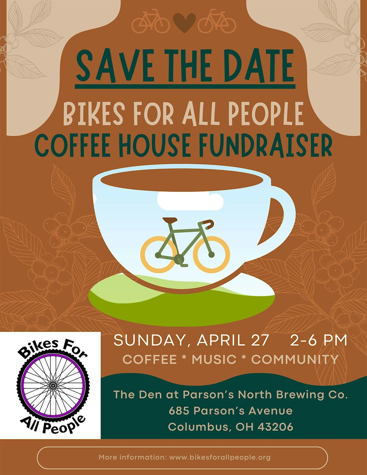 Bikes for all people coffee shop, a spring fundraiser