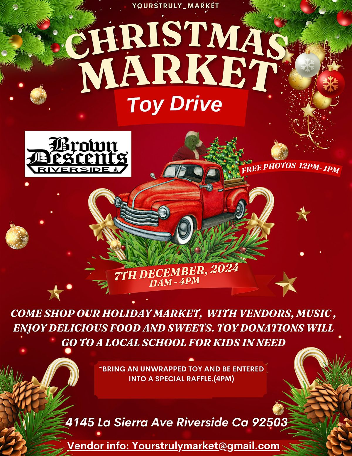 Christmas Vendor Market with car show , toy drive and holiday guest