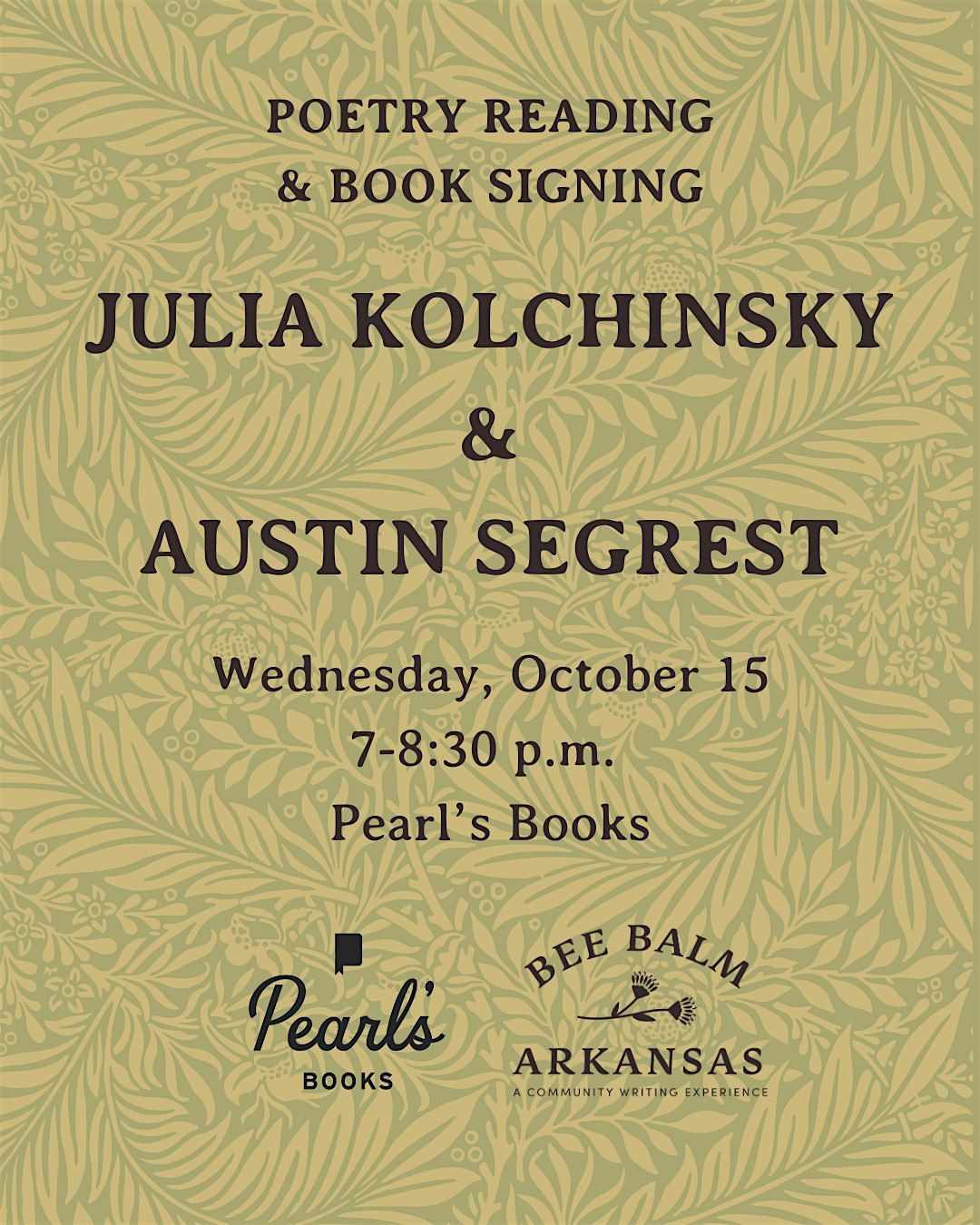 Julia Kolchinsky & Austin Segrest Poetry Reading