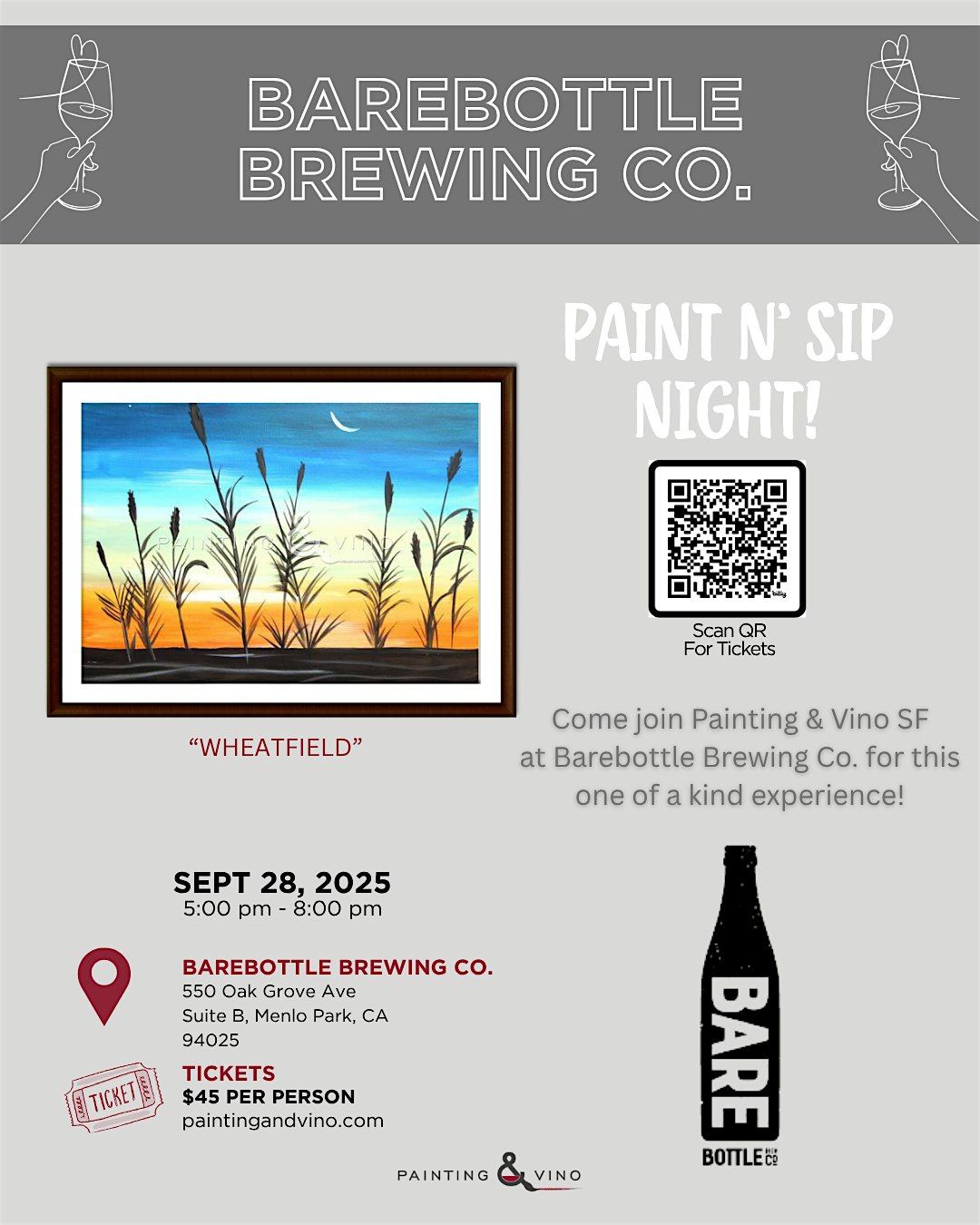 Paint & Sip "Wheatfield" @ Barebottle Menlo Park