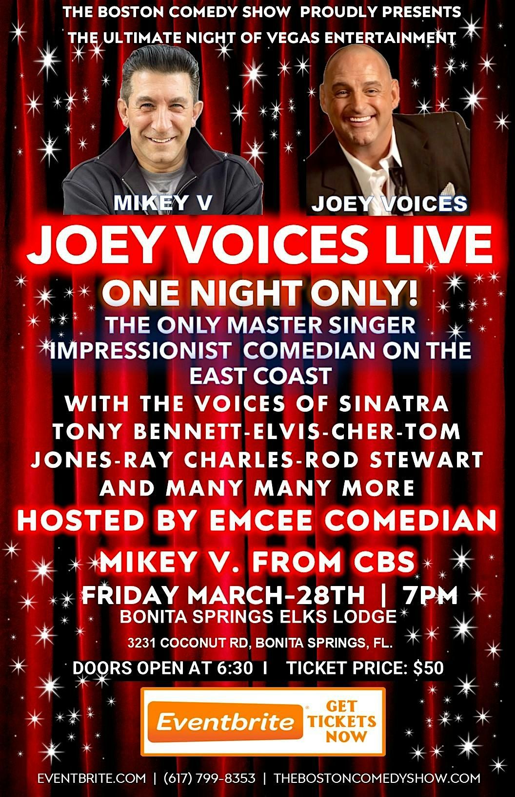 MASTER IMPRESSIONIST COMEDIAN JOEY VOICES LIVE W\/  EMCEE COMEDIAN MIKEY V!