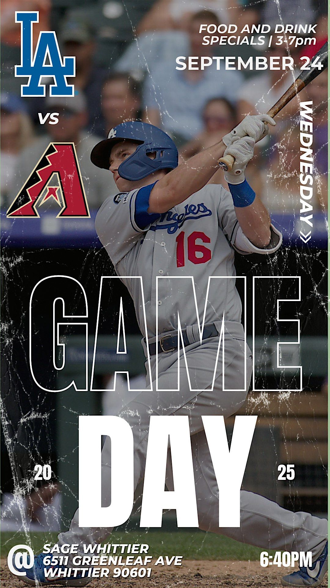 LA Dodgers Watch Party vs Diamondbacks at Sage Whittier!