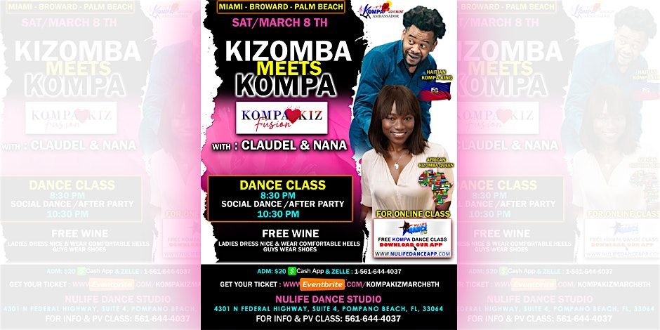 BROWARD KIZOMBA MEETS KOMPA DANCE CLASS, SAT \/ MARCH 8TH