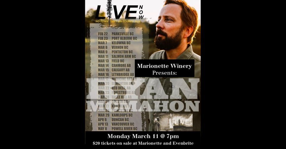 Singer-Songwriter Ryan McMahon Live at Marionette Winery