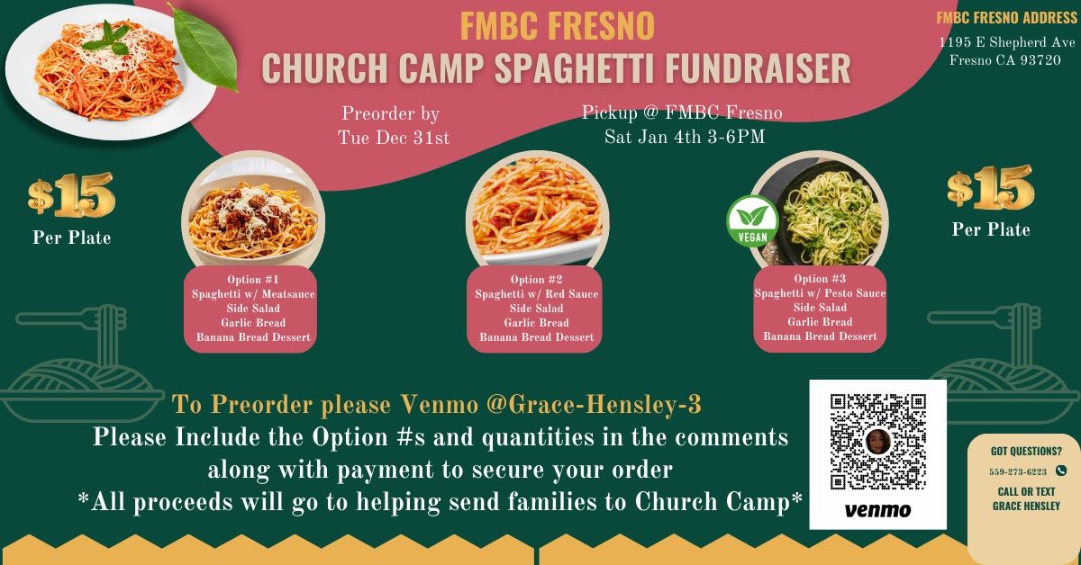 Church Camp Fundraiser - Spaghetti Dinner!!!