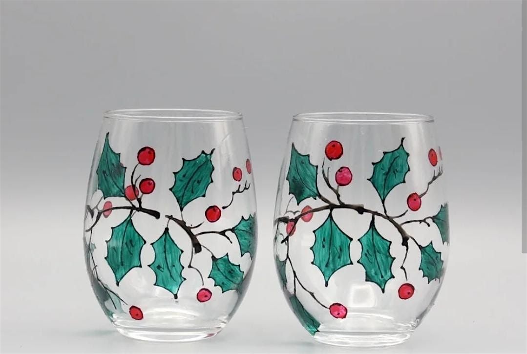 Wine Glass Painting: Holly Jolly