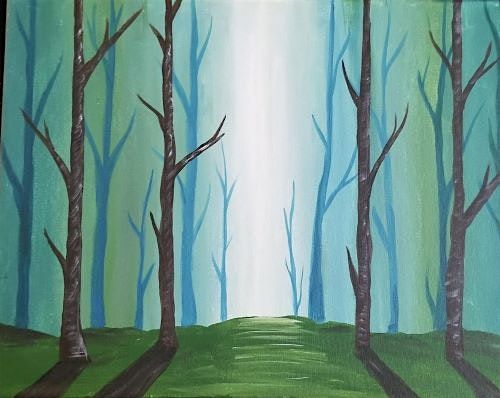 Paint and sip this beautiful \u2018Teal Forest\u2019 painting.