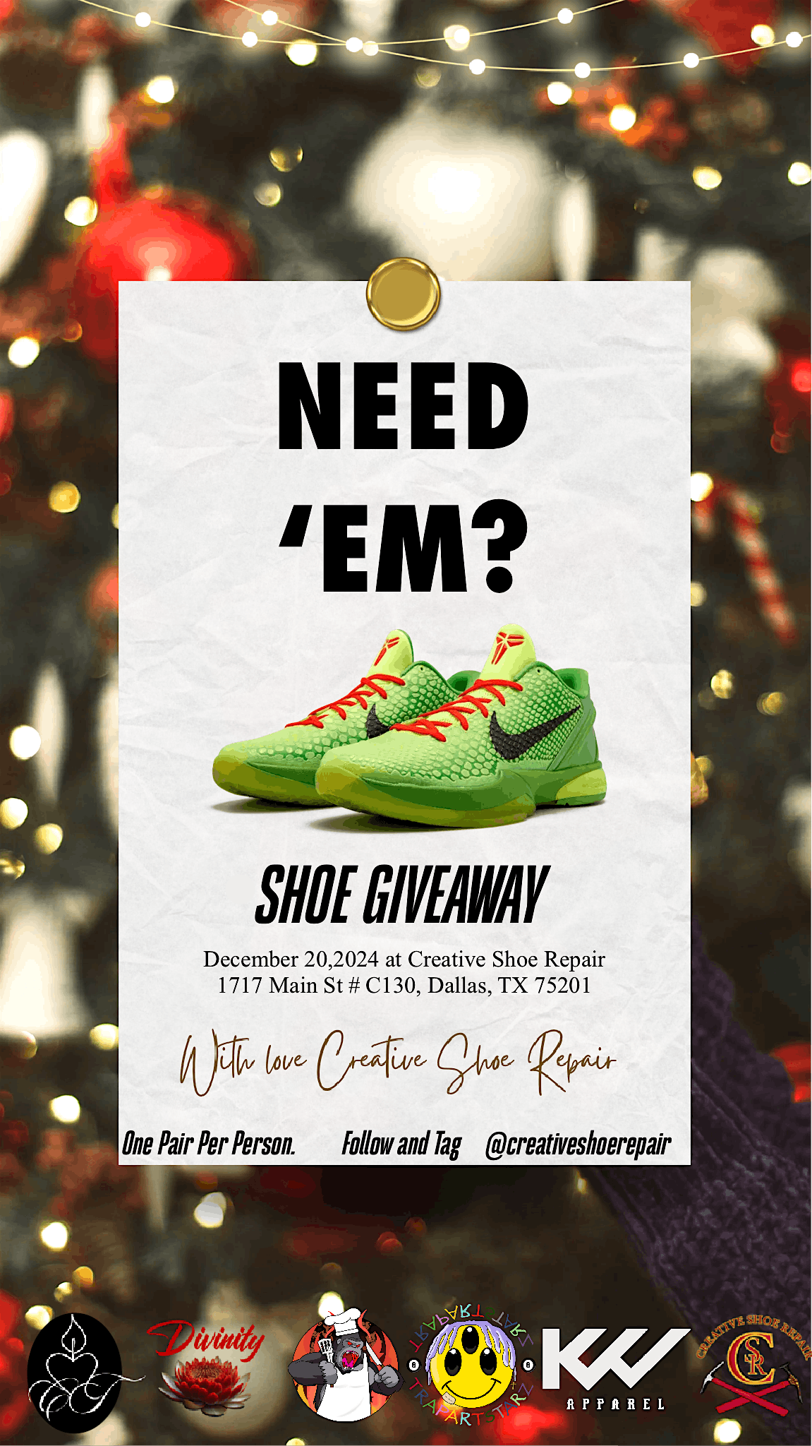 Creative Shoe Repair Christmas Shoe Giveaway