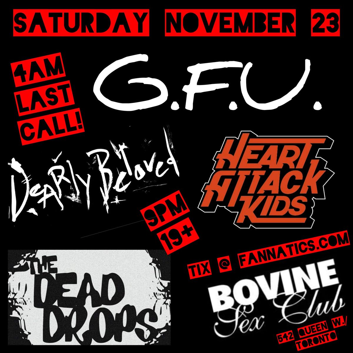 GFU, Dearly Beloved, Heart Attack Kids, Dead Drops @ Bovine Sex Club