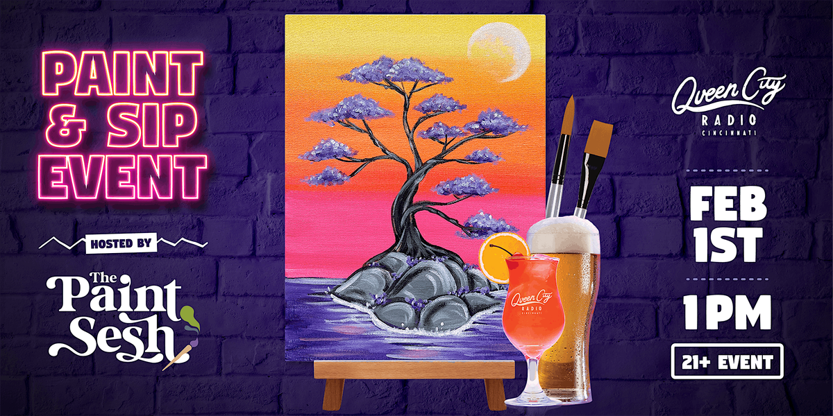 Paint & Sip Painting Event in Cincinnati, OH \u2013 \u201cPurple Tree at Sea\u201d at QCR