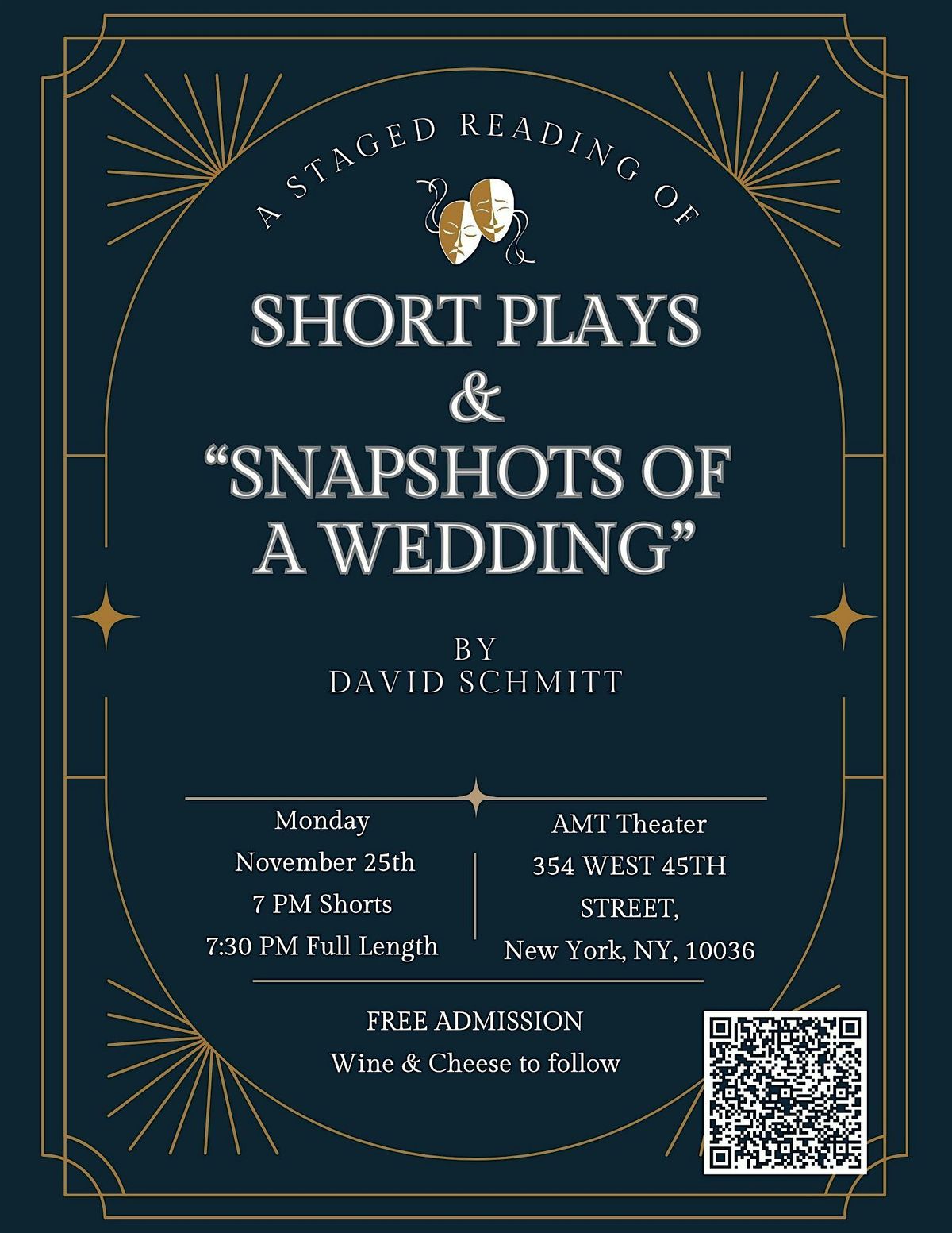 Staged Reading of Short Plays and \u201cSnapshots of a Wedding\u201d