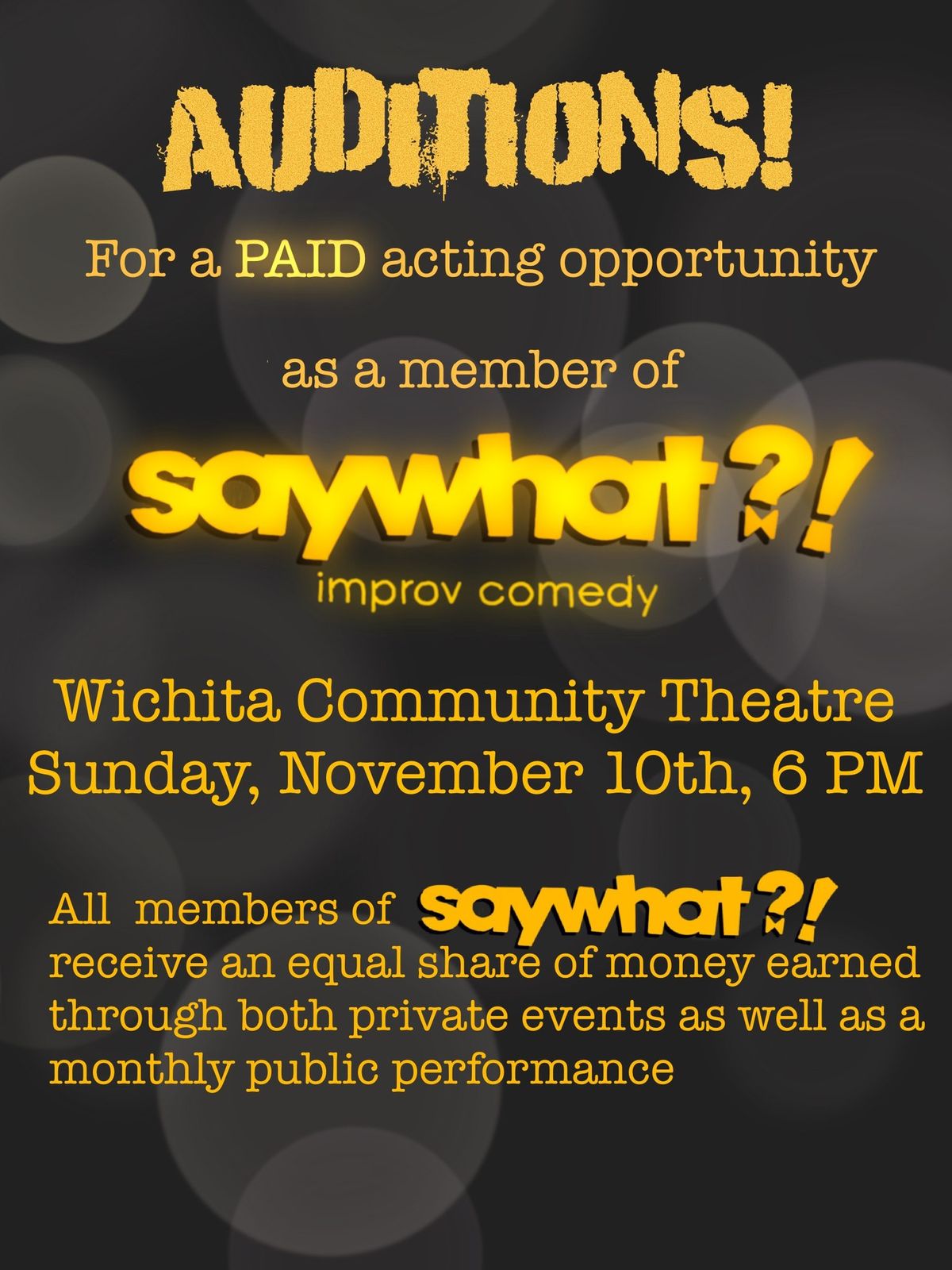 AUDITIONS for Say What?! Improv