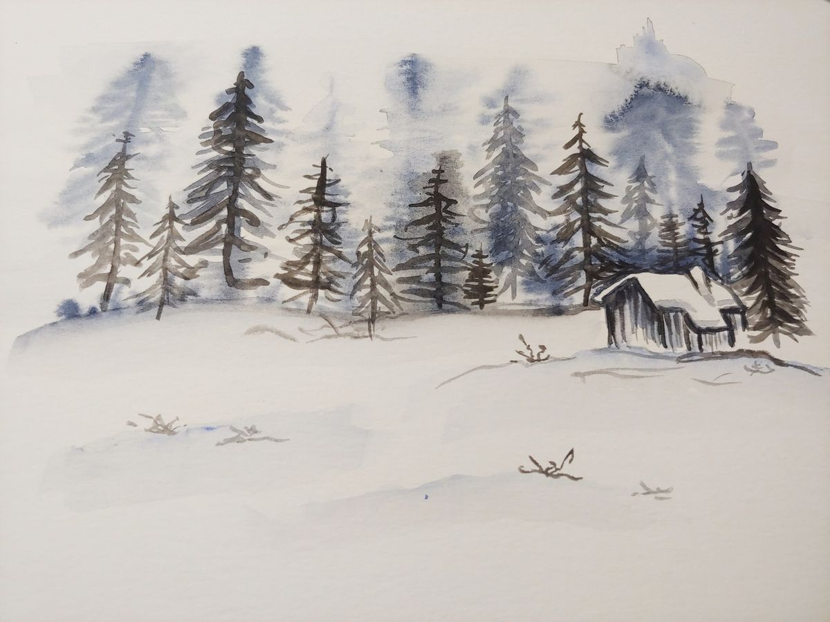 Watercolor Class: Cabin Scene