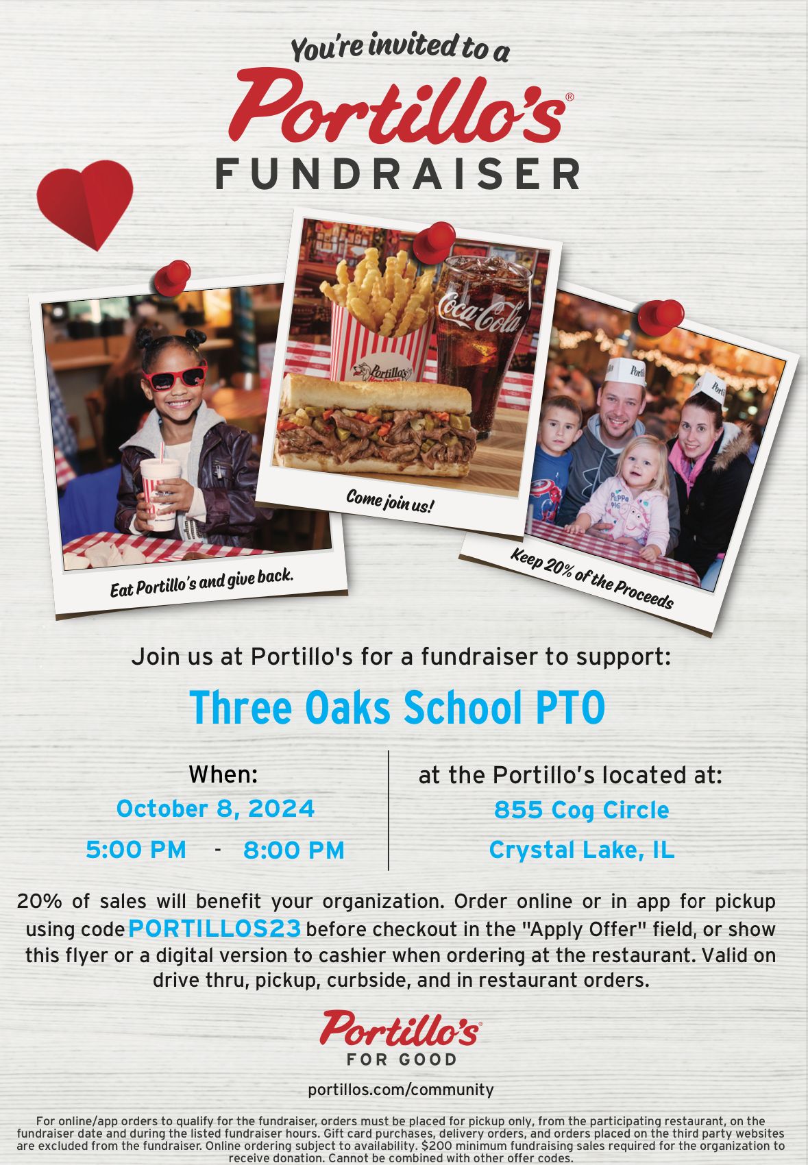 Portillo's Restaurant of the Month Fundraiser