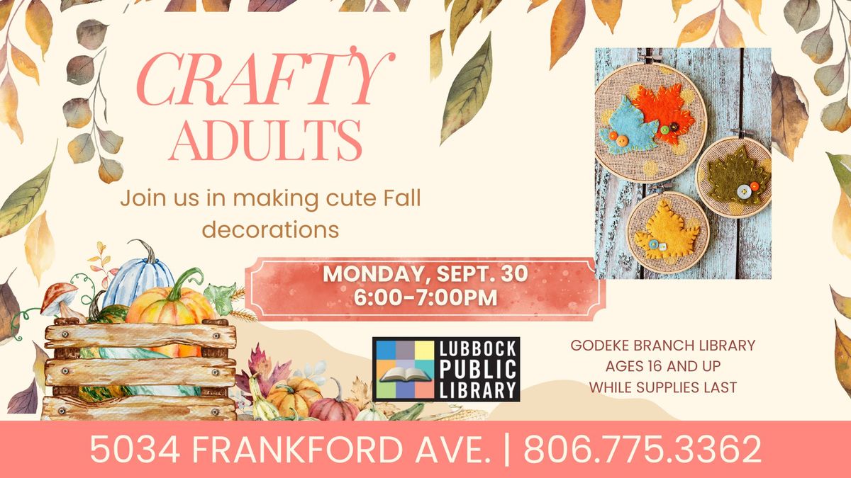 Crafty Adults: Embroidery Leaves at Godeke Branch Library