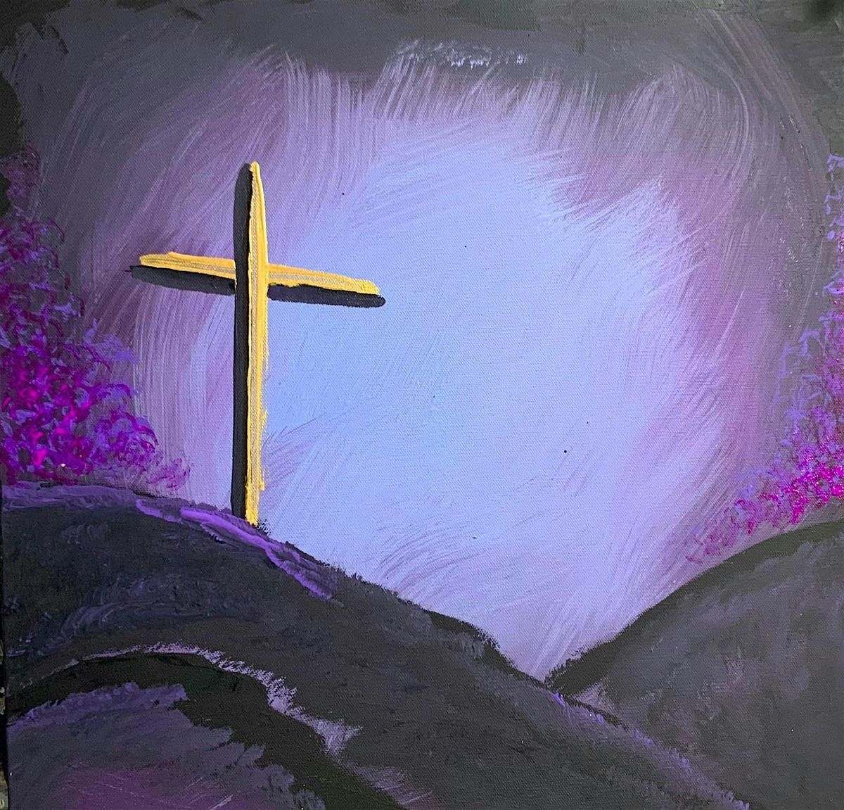 Paint and Sip Cross with Purple Sky