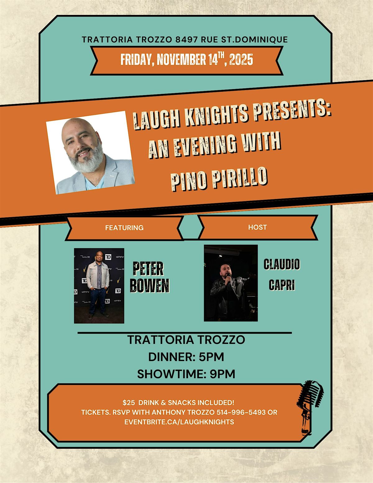 LAUGH KNIGHTS PRESENTS: AN EVENING WITH PINO PIRILLO AT TRATTORIA TROZZO