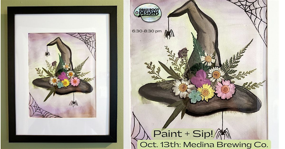 Framed Witch Hat with Pressed Flowers | Medina Brewing Co.