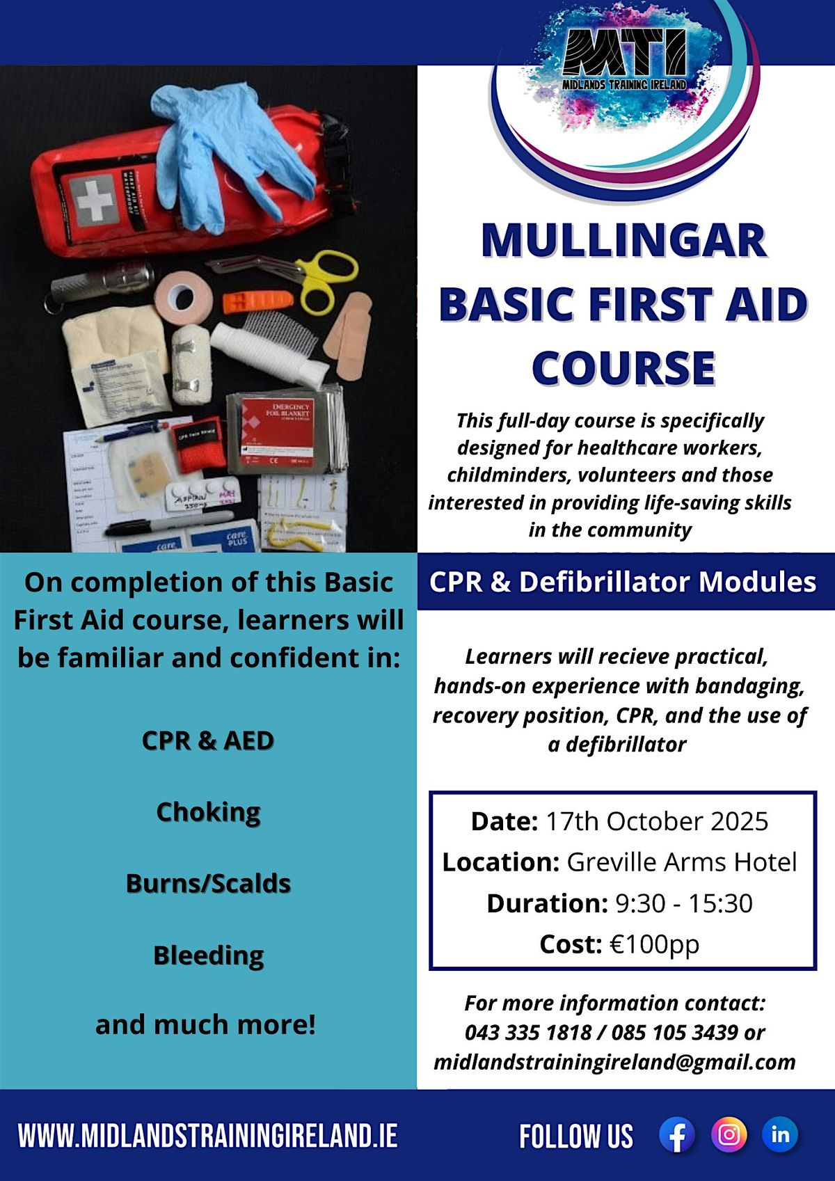 Mullingar Basic First Aid (including CPR & Defib)
