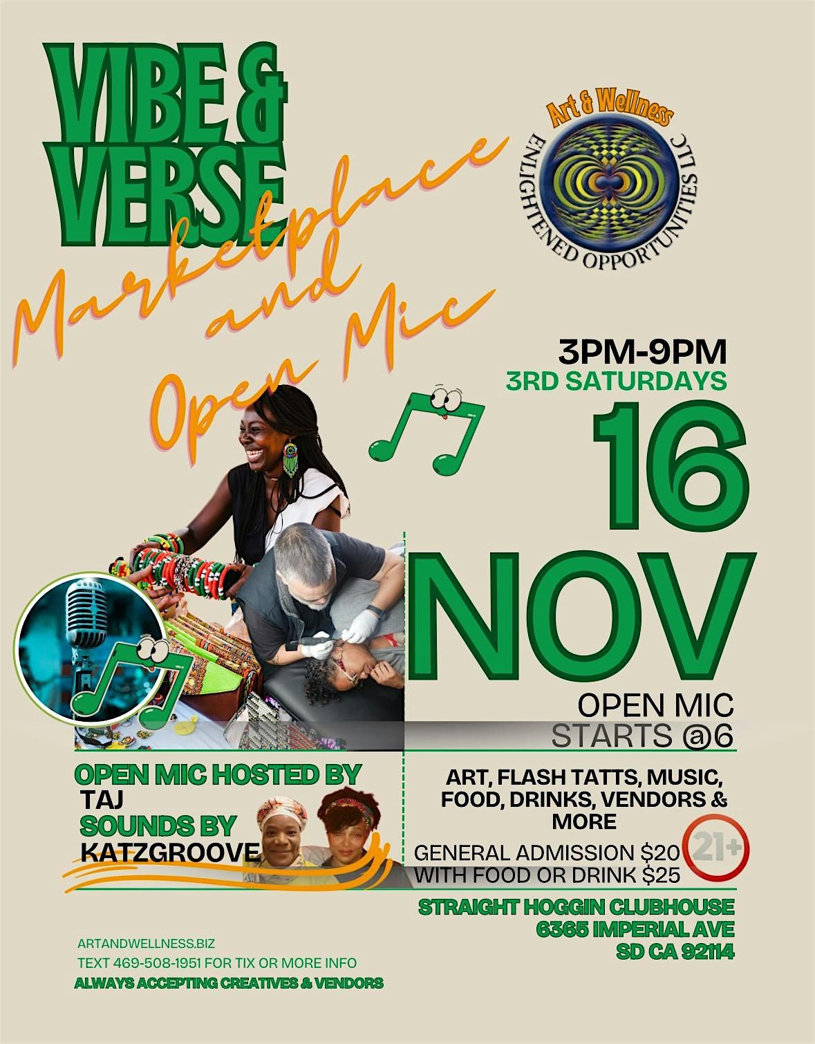 Vibe and Verse:  Art & Wellness Marketplace and Open Mic