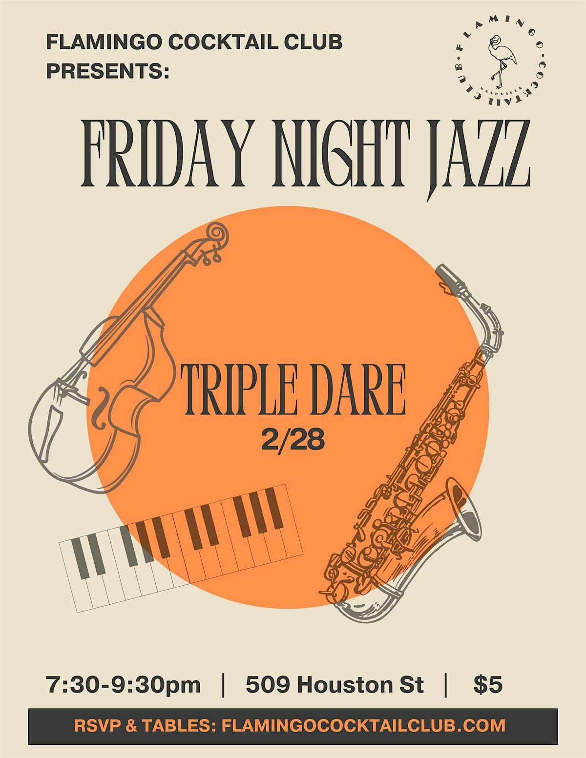 Friday Night Jazz @ Flamingo Cocktail Club presents: Triple Dare Jazz Band