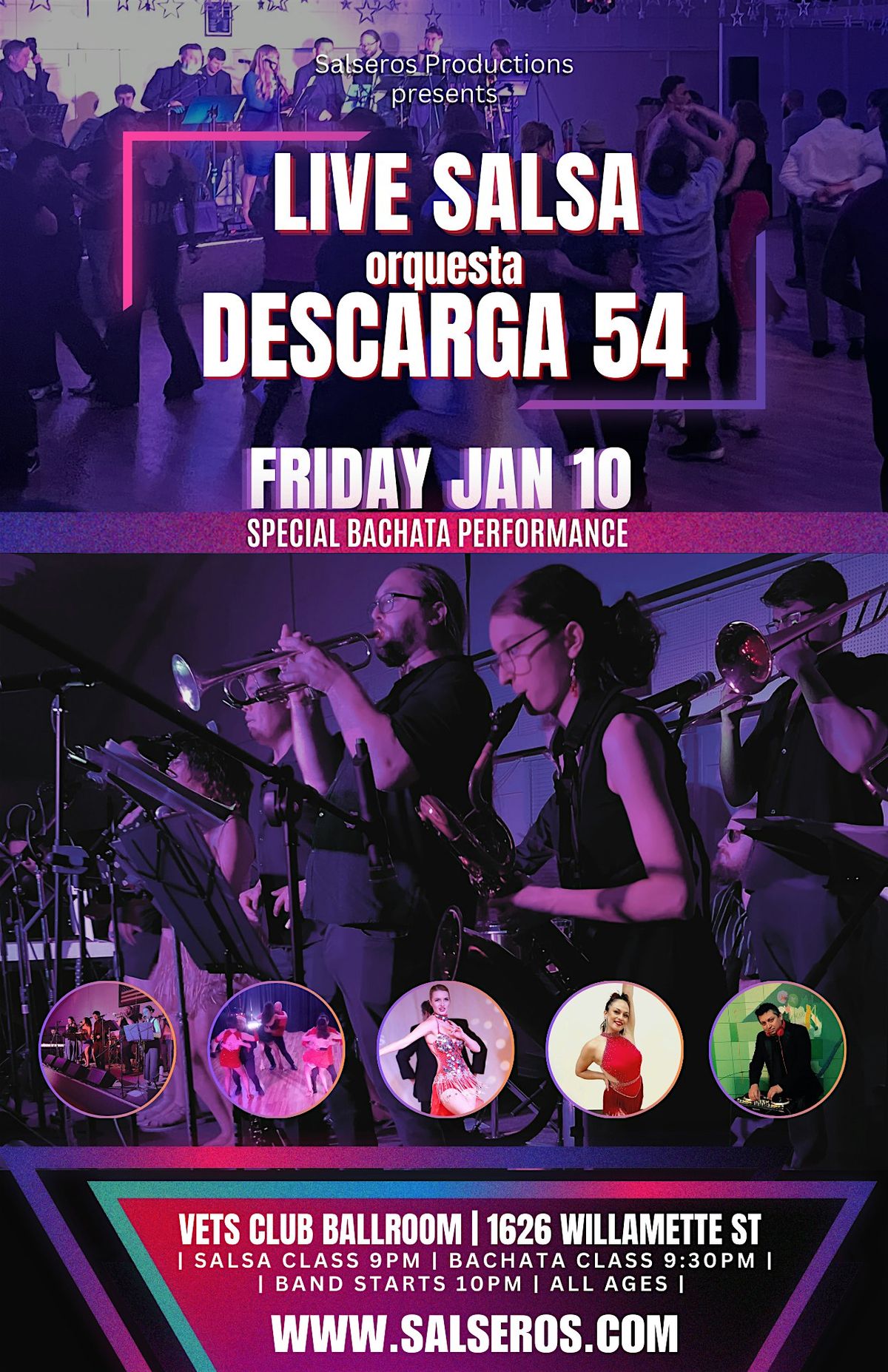 Live Salsa! Orquesta Descarga 54 @ The Vets Club Ballroom