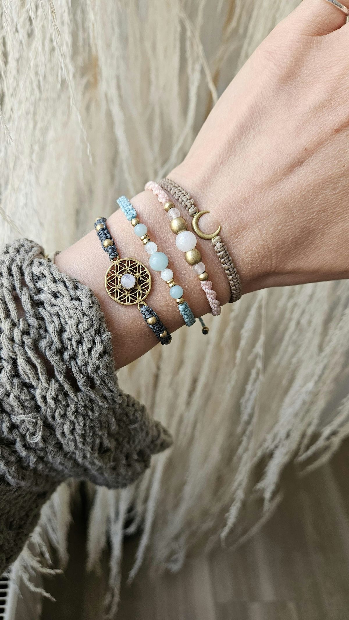 Makramee Schmuck Workshop: Armband \/ Fu\u00dfband mit Edelsteinen