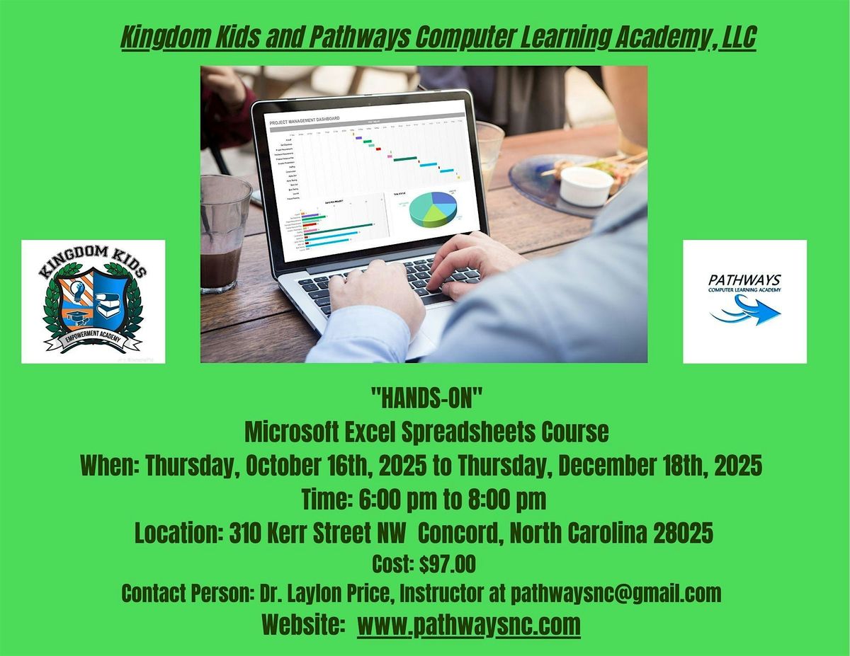 "HANDS-ON" Microsoft Excel Spreadsheets Course - In Concord, NC! Cost: $97
