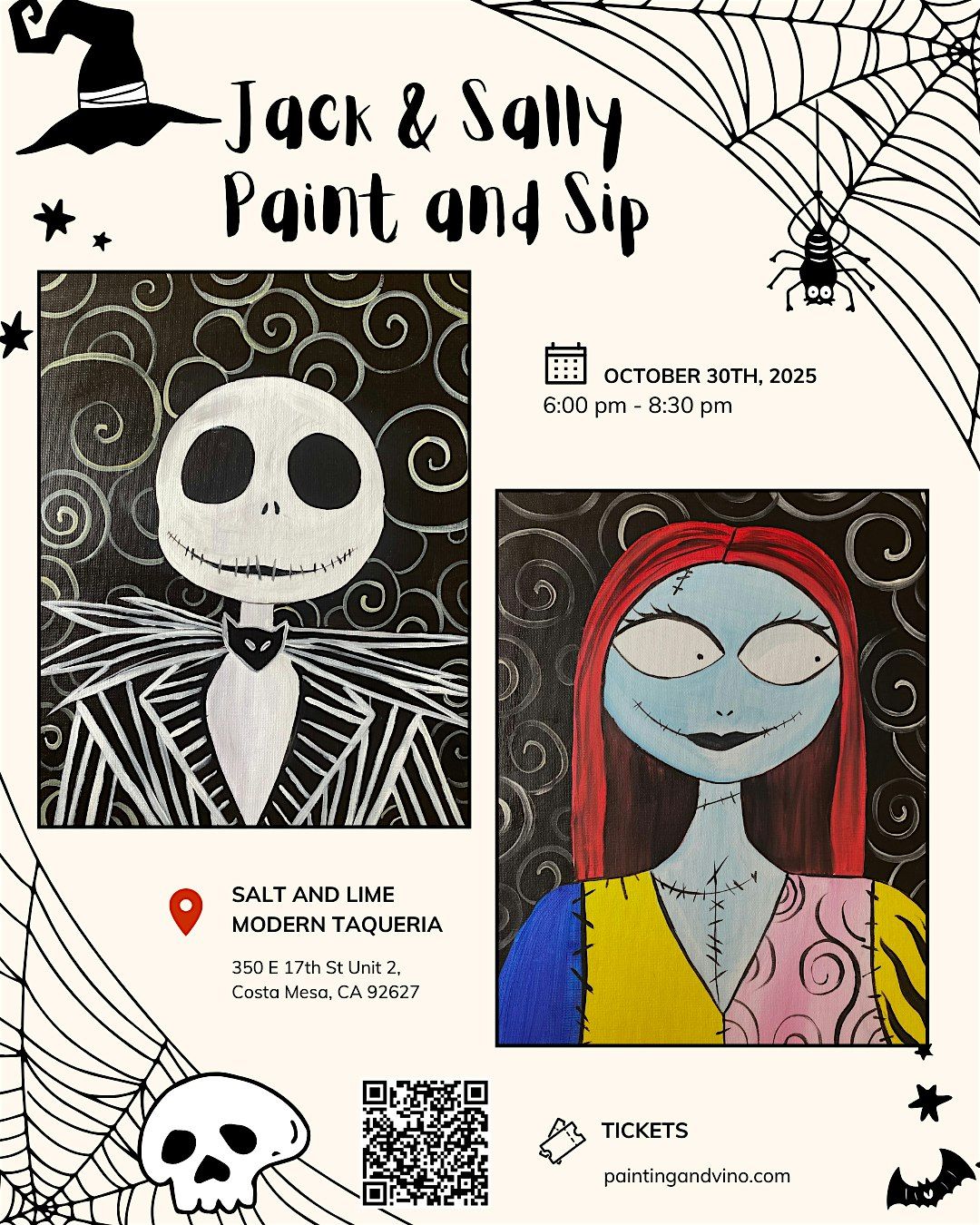 Jack and Sally Paint and Sip in Costa Mesa! pre-traced canvas