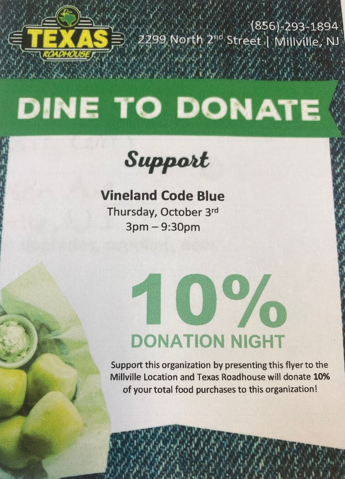 Vineland Code Blue Texas Roadhouse Fundraiser