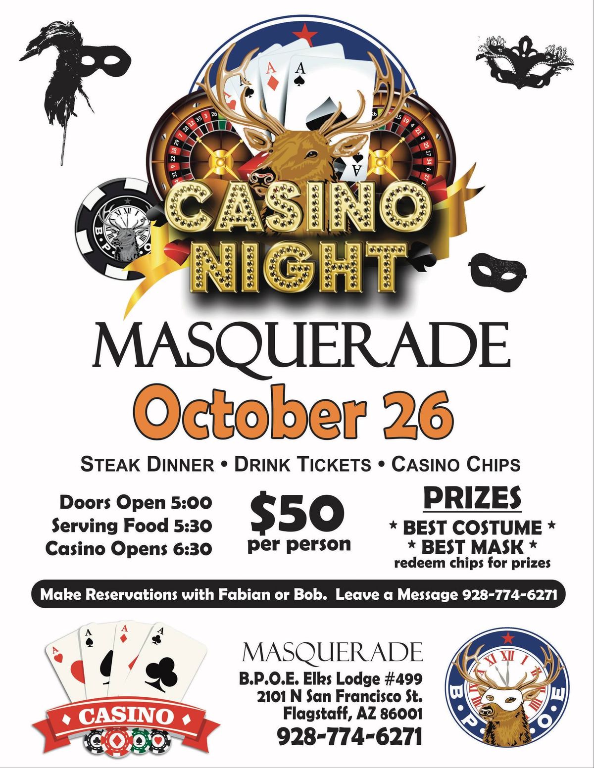 ?\u2728 Casino Night & Masquerade at the Flagstaff Elks Lodge! \u2728? (For Members & Guests)