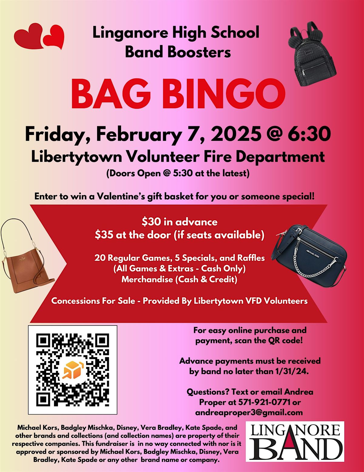 Linganore High School Band Designer Bag Bingo