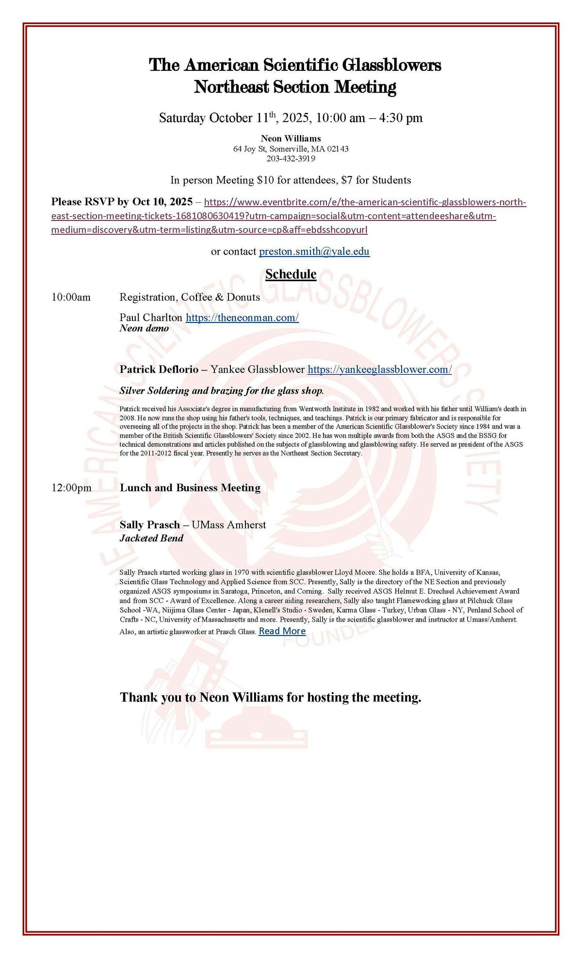 The American Scientific Glassblowers North East Section Meeting