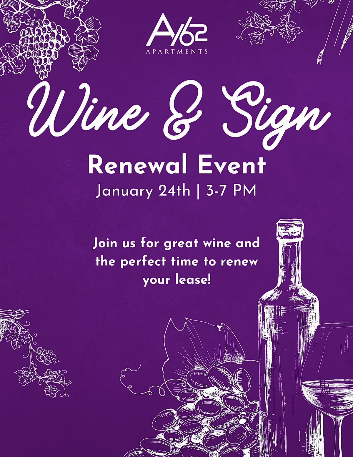 A62 Apartments Wine & Sign Renewal Event