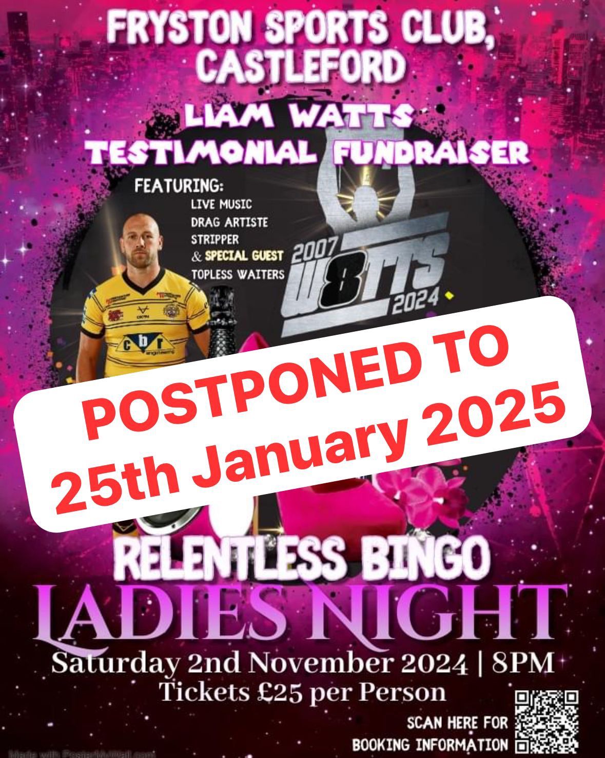 Liam Watts Testimonial - Ladies Night Bingo, Fryston Sports Club, Castleford