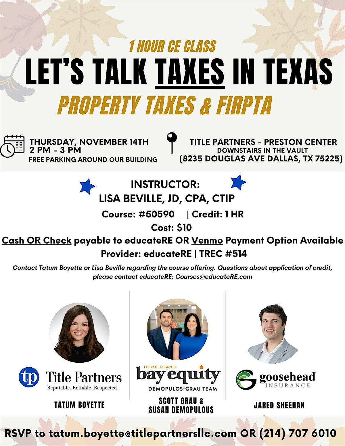 1-Hour CE Class For Realtors: Let's Talk Taxes In Texas