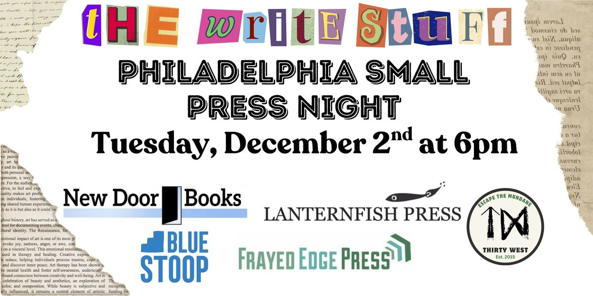 The Write Stuff: Small Press Night on December 2nd at 6pm