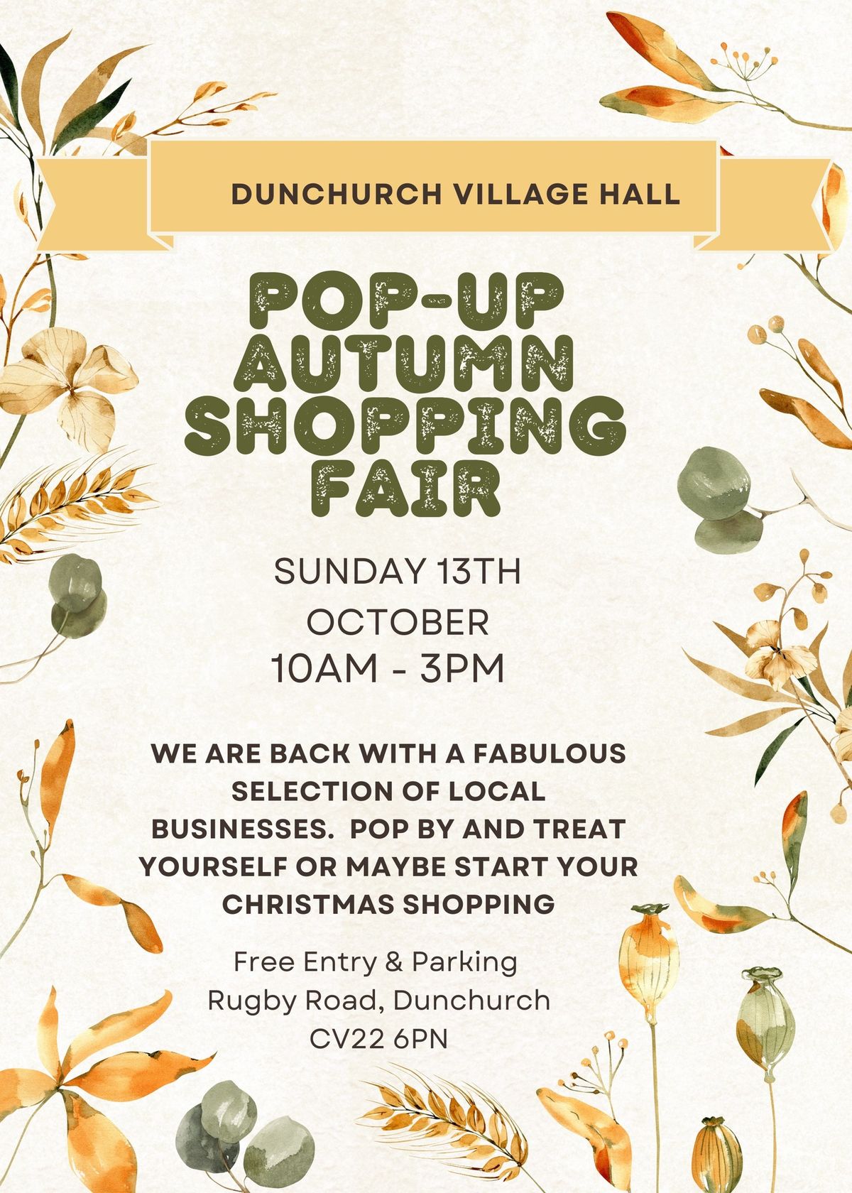 Pop Up Autumn Shopping Fair @ Dunchurch Village Hall