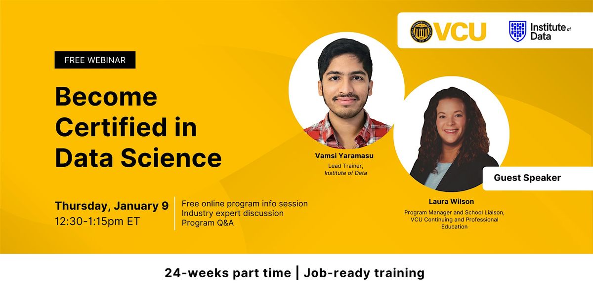 Webinar - VCU Data Science Program Info Session: January 9, 12:30pm