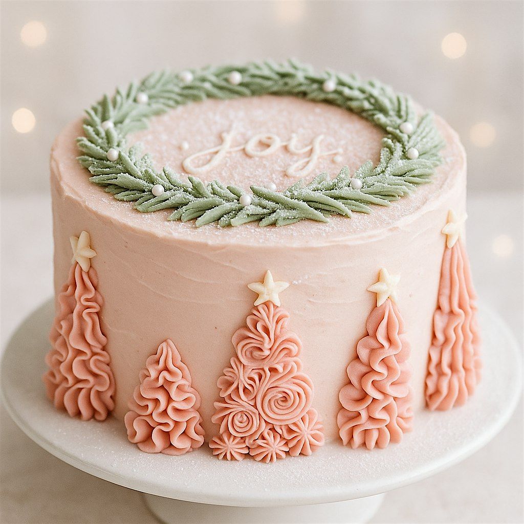 Vintage Pink Holiday Winter Cake