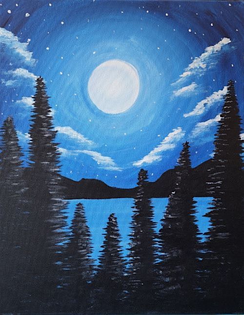 Enjoy this fun \u201cBlue Moonrise\u201d Paint and Sip painting