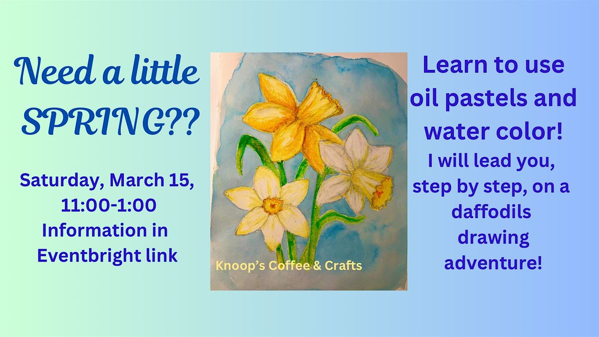 Spring Daffodils with blended oil pastels and a watercolor wash