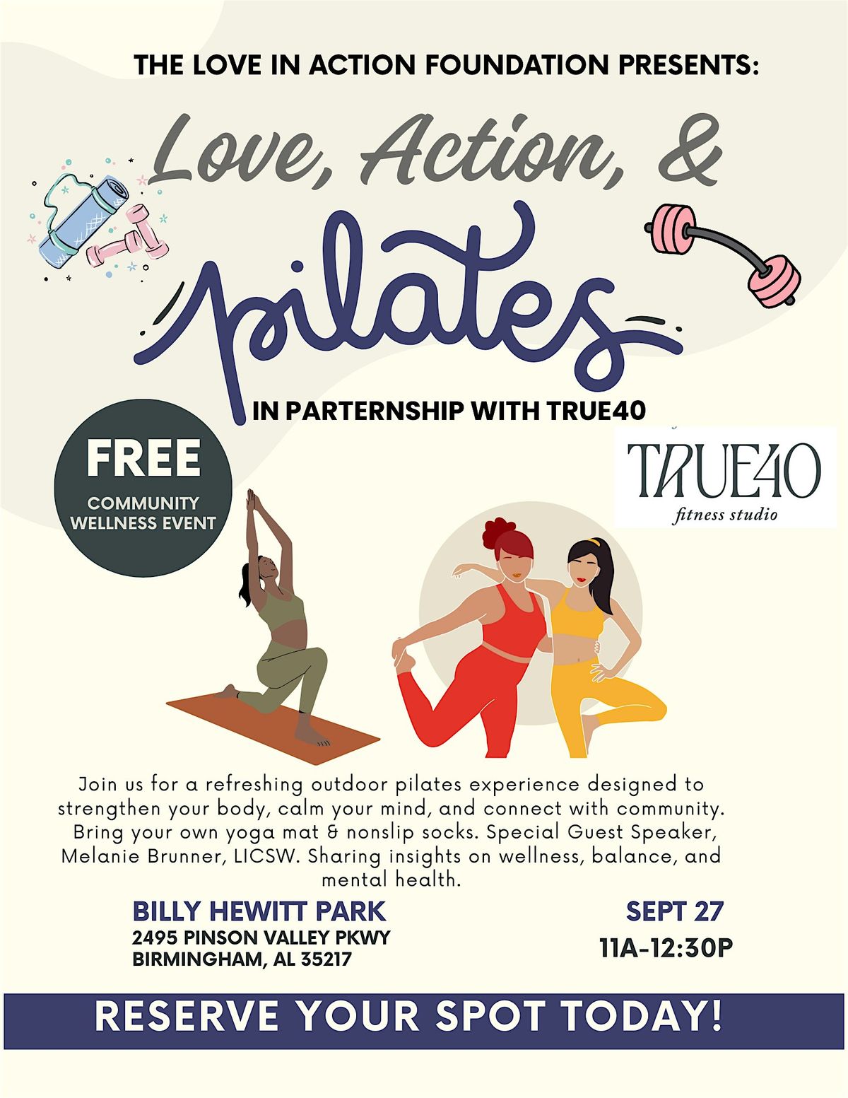 \u2728Love In Action Foundation presents: Love, Action, & Pilates w\/ True40\u2728