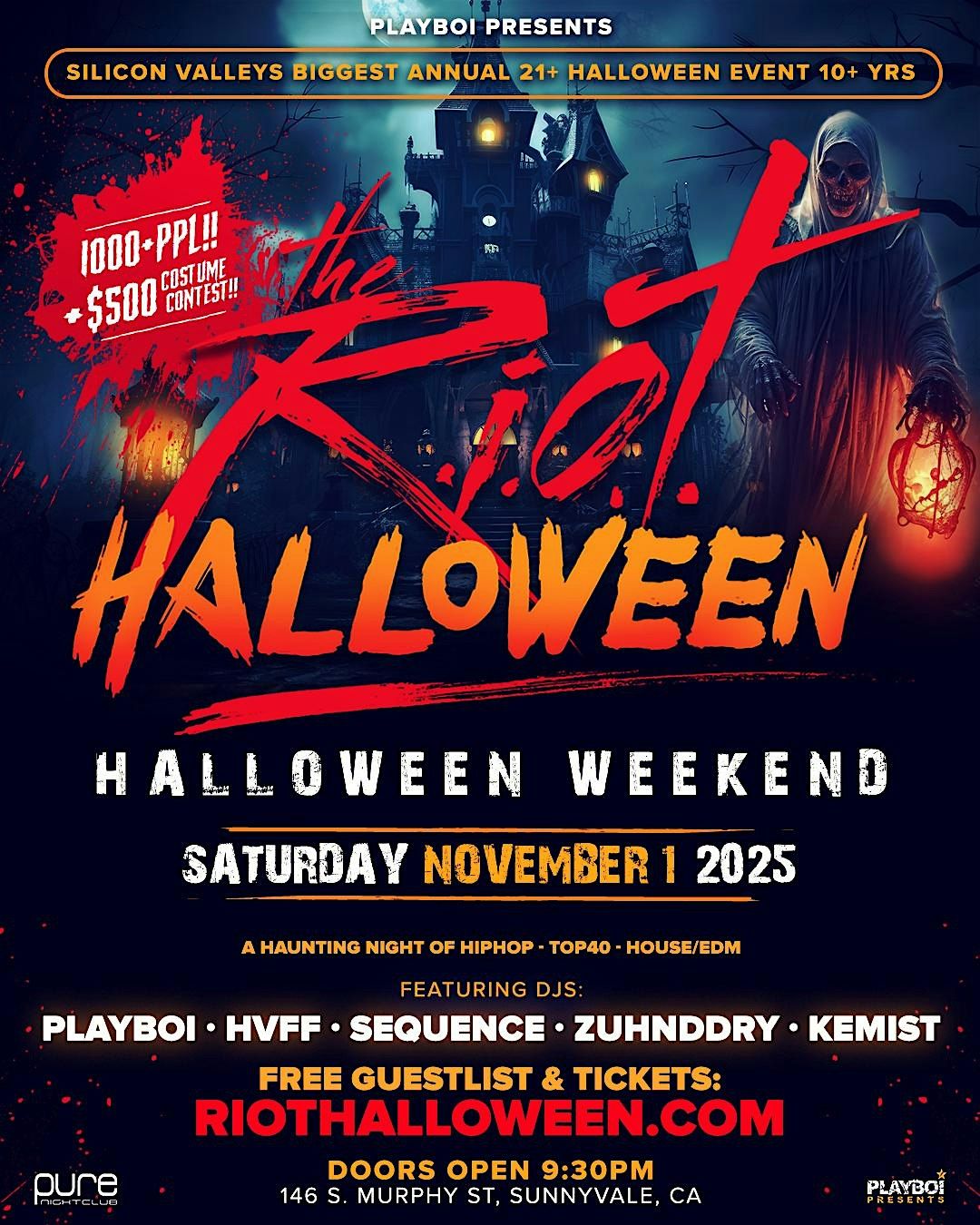 RIOT HALLOWEEN @PURE Nightclub! Sat Nov 1st! 1000+ppl | Hiphop Top40 EDM