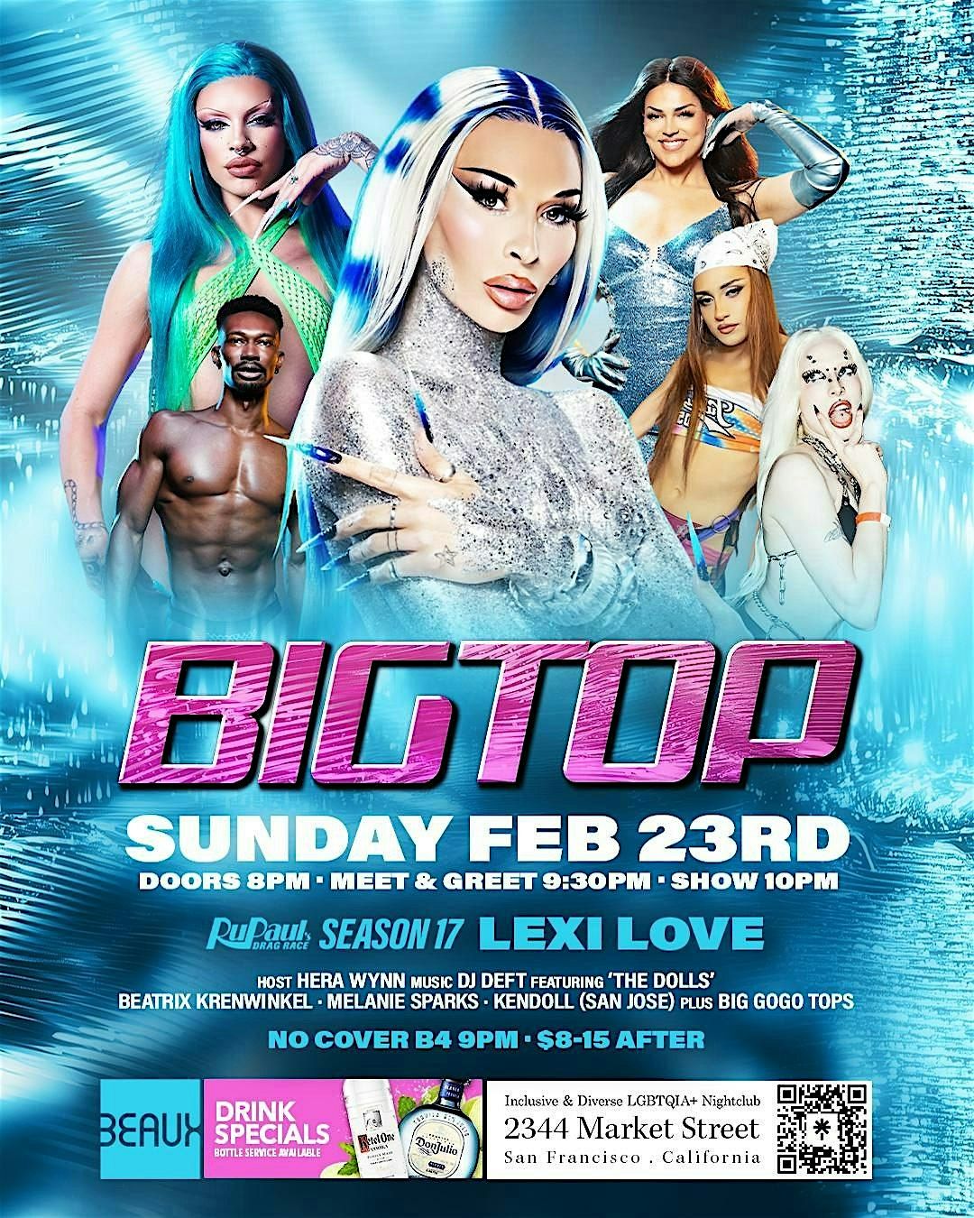 Lexi Love of Rupaul's Drag Race at Big Top Sundays February 23rd at Beaux