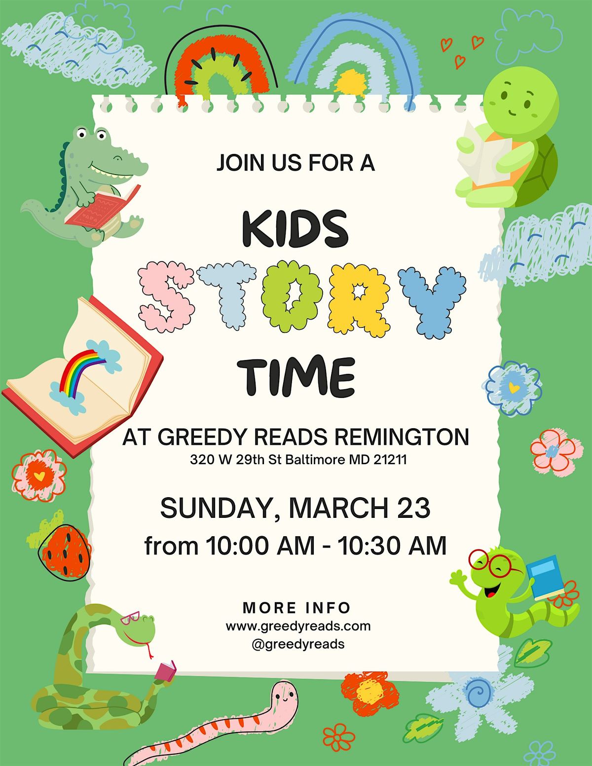 Kids Story Time at Greedy Reads Remington