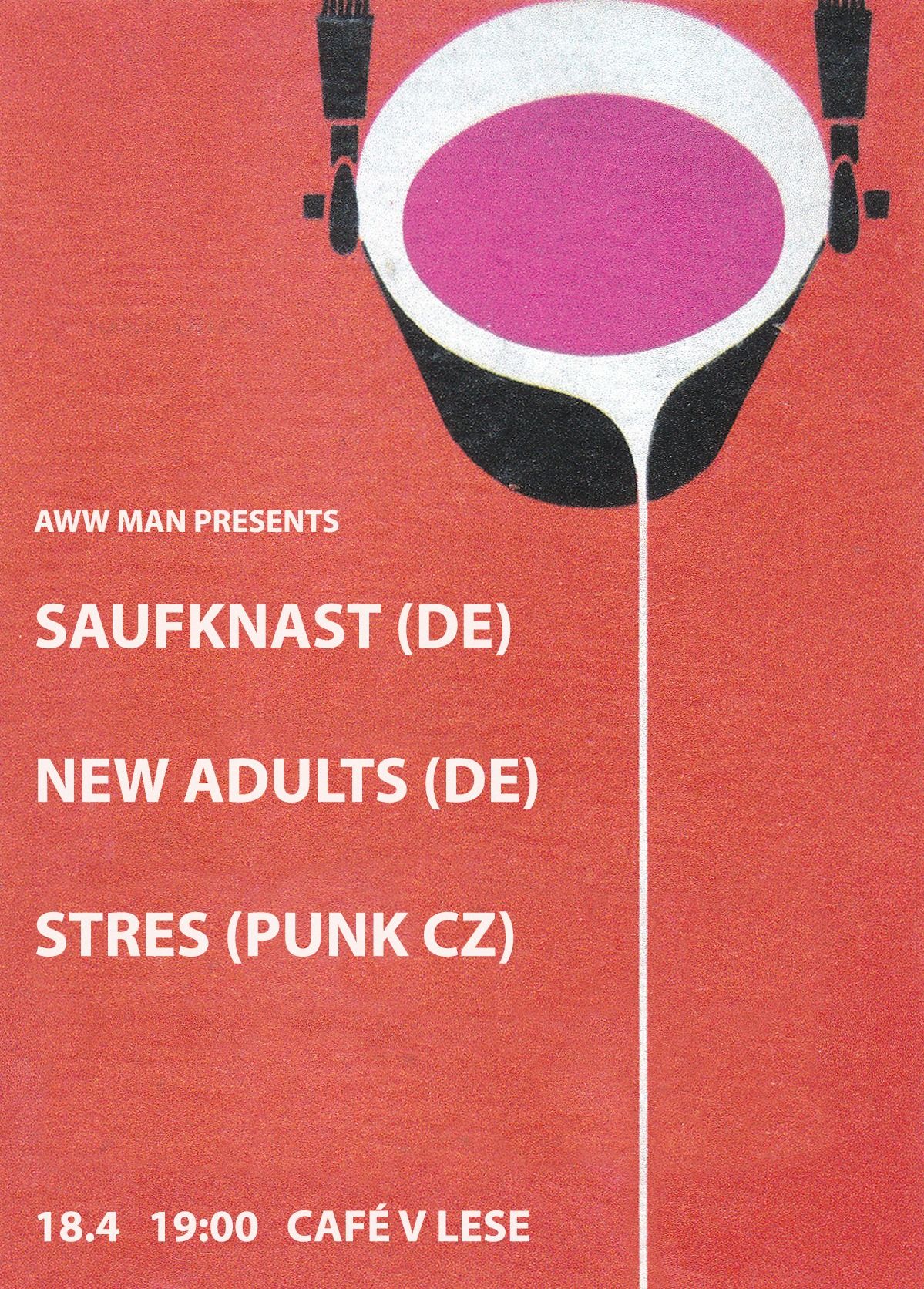 AWW MAN: Saufknast (punk DE) + New Adults (post-punk DE) + STRES (punk CZ)