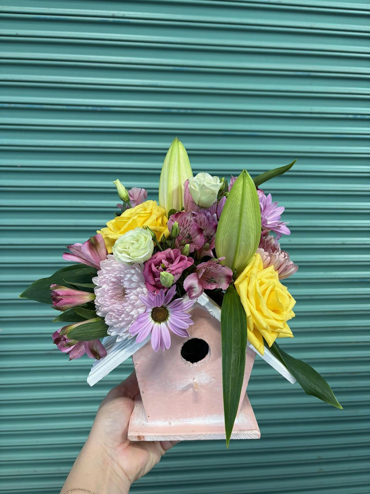 Spring Birdhouse Flower Arrangement at the Vineyard at Hershey