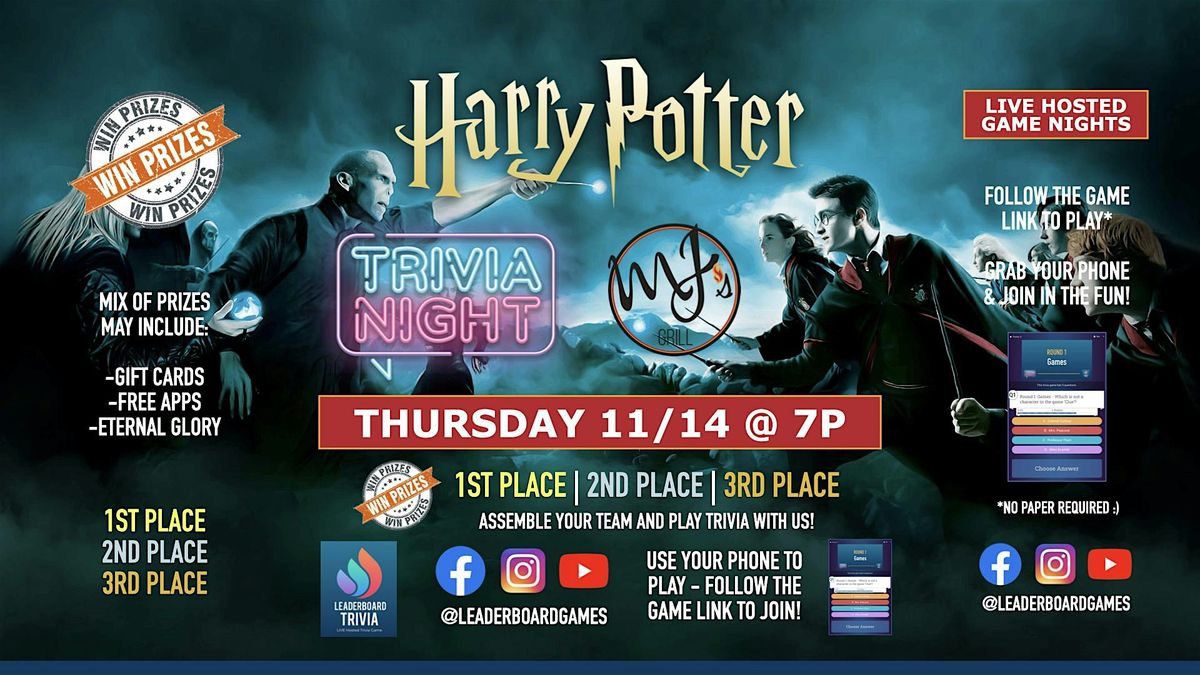 HARRY POTTER Trivia Night | MJ's Grill - Columbia SC - 730p TUE 03\/12